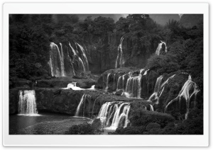 Ban Gioc Detian Falls Black and White 4K UHD Wallpaper for Widescreen and UltraWide Desktop, UltraHD TV, Smartphone, Tablet