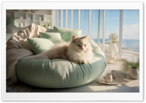 Beautiful Cat Relaxing on a Comfy Lounge Chair 4K UHD Wallpaper for Widescreen and UltraWide Desktop, UltraHD TV, Smartphone, Tablet