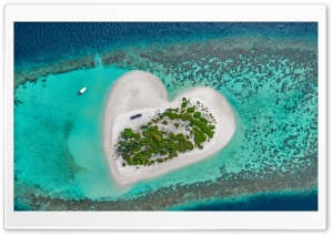 Heart shaped Island View from Above 4K UHD Wallpaper for Widescreen and UltraWide Desktop, UltraHD TV, Smartphone, Tablet