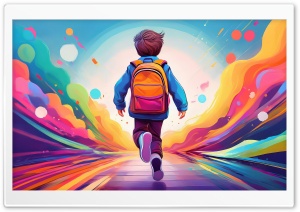 Kid Running to School Art 4K UHD Wallpaper for Widescreen and UltraWide Desktop, UltraHD TV, Smartphone, Tablet