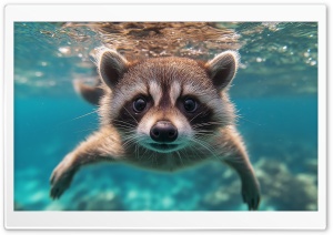 Raccoon Swimming 4K UHD Wallpaper for Widescreen and UltraWide Desktop, UltraHD TV, Smartphone, Tablet