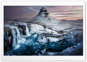Twilight Serenity, An Icy Embrace at the Mountain's Foot 4K UHD Wallpaper for Widescreen and UltraWide Desktop, UltraHD TV, Smartphone, Tablet