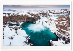 Winter, Aldeyjarfoss Waterfall, Iceland, Europe 4K UHD Wallpaper for Widescreen and UltraWide Desktop, UltraHD TV, Smartphone, Tablet